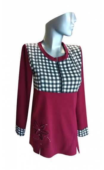 Блуза за кърмещи с цип на деколтето в комбинация с каре