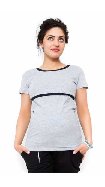 Едноцветна блуза за кърмене с къс ръкав и черни елементи
