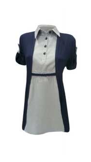 Вградена блуза за едри жени с къс ръкав в комбинация с райе