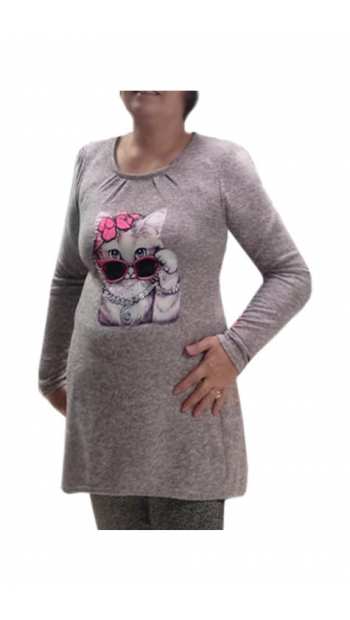 Дамска блуза голям размер с апликация коте