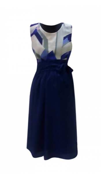 Официална рокля за едри жени в синя комбинация от шифон