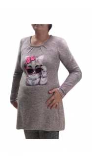 Блуза за бременни с апликация коте на бюста