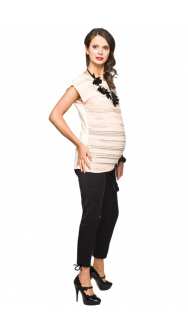 Панталон за бременни под коляното с връзки на подгъва