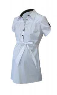 Едноцветна риза за бременни с къс ръкав и колан