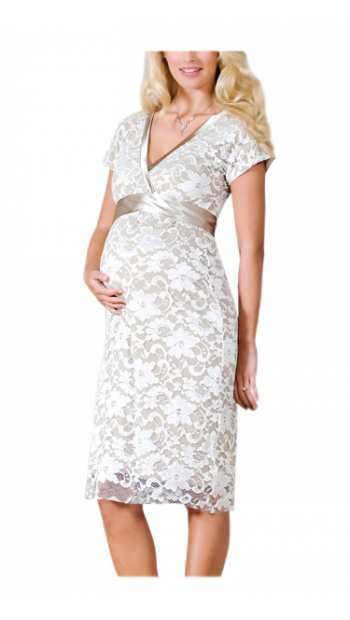 Официална рокля за бременни от дантела със сатенени елементи