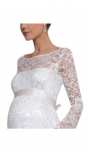 Къса булчинска рокля за бременни от дантела с разкроен ръкав