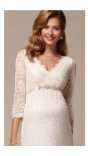 Къса булчинска рокля за бременни с пришити мъниста