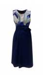 Официална рокля за бременни без ръкав от син шифон